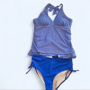 Swimsuits For All Blue and White Striped Tankini. SZ 14